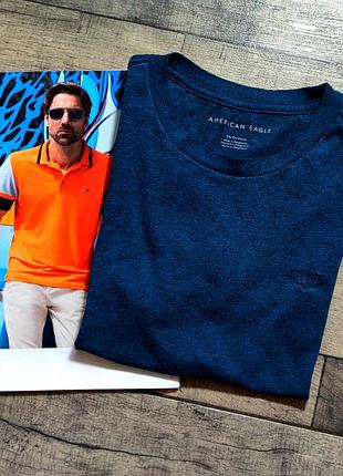 Хлопковая мягкая футболка  american ingle в синем цвете с круглым  вырезом размер xs