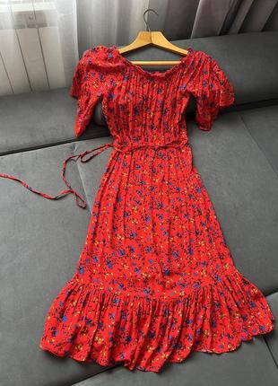 Платье миди сарафан из вискозы цветочный принт1 фото