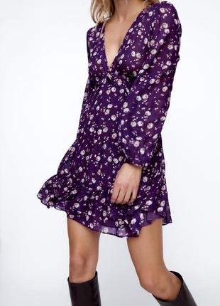 Zara womens floral dress платье в цветочный принт l1 фото