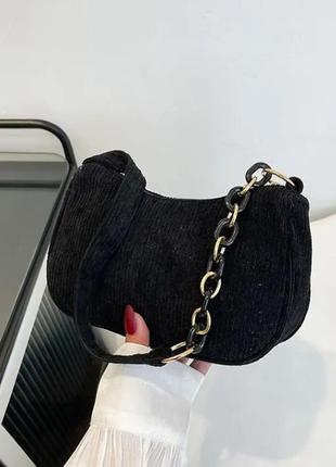 Жіноча сумка "сільвія" чорна. вельветова сумочка через плече чорного кольору2 фото
