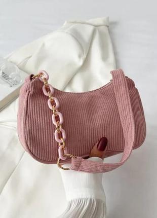 Жіноча сумка "сільвія" рожева. вельветова сумочка через плече рожевого кольору2 фото
