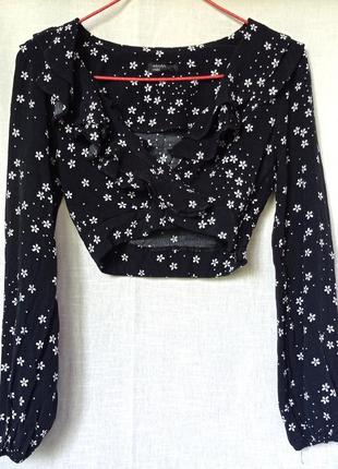 Блузка кроп топ с v вырезом оборками с длинными рукавами2 фото
