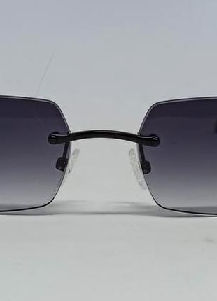 Очки в стиле cartier модные солнцезащитные унисекс темно серый градиент с логотипом бренда на линзах2 фото