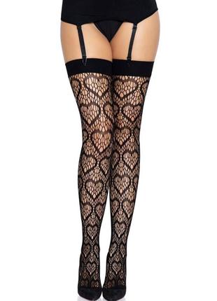 Ажурні панчохи із сердечками leg avenue heart black, one size