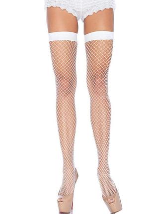 Панчохи-сітка leg avenue fishnet thigh highs white, дрібна сітка, one size