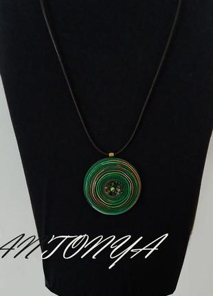 Комплект украшений зеленый, набор кулон и кольцо зеленый, этнический кулон4 фото