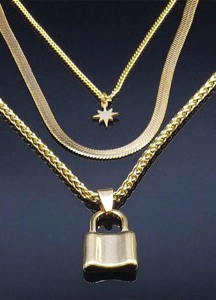 Підвіска ланцюжок з нержавіючої сталі золото срібло чокер кольє кулон4 фото