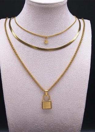 Підвіска ланцюжок з нержавіючої сталі золото срібло чокер кольє кулон3 фото
