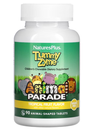 Nature's plus, source of life, animal parade, детские жевательные конфеты tummy zyme с активными фер