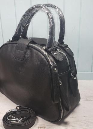 Женская кожаная сумка polina & eiterou чёрная саквояж жіноча шкіряна3 фото