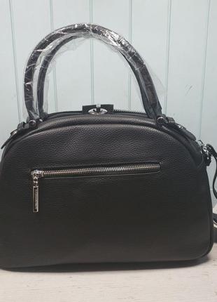 Женская кожаная сумка polina & eiterou чёрная саквояж жіноча шкіряна4 фото