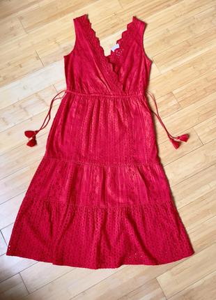 Натуральне,бавовняне червоне плаття-рішелье(прошва)2 фото