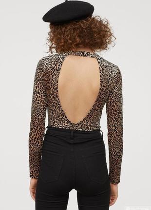 Красивый велюровый боди h&m леопардовый бархатистый боди с открытой спинкой с рукавами бодик гольф лонгсливков кофточка