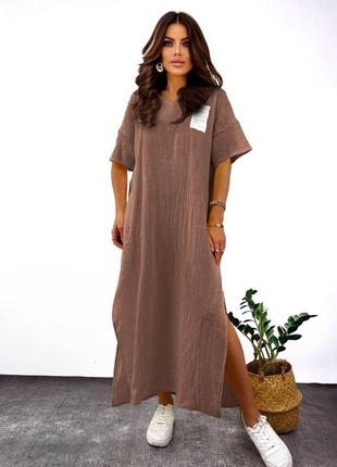 Стильное свободное длинное платье с разрезами9 фото