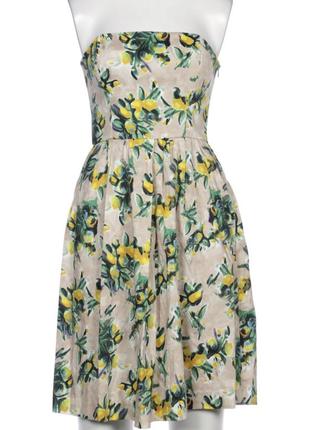 Бежевое платье zara с цветочным рисунком лимонами цветами1 фото