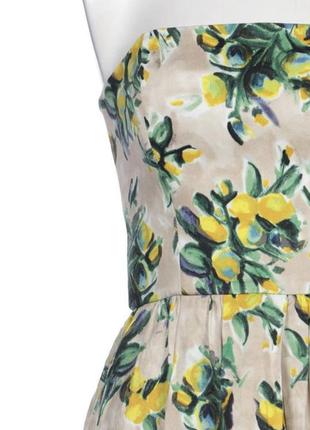 Бежевое платье zara с цветочным рисунком лимонами цветами3 фото