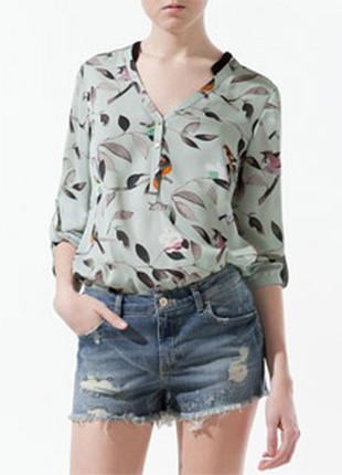 Zara блуза с принтом птицы
