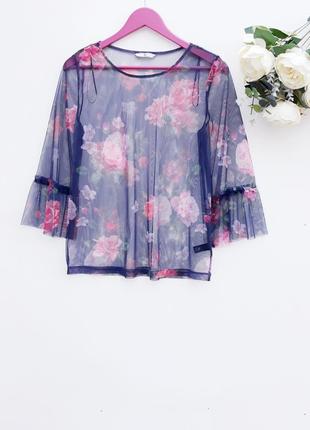 Красивая блуза сетка трендовая прозрачная блузочка в цветы