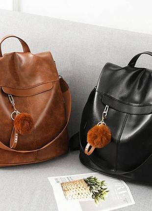 Женский рюкзак сумка с меховым брелоком6 фото