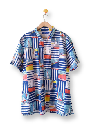 Лёгкая летняя лляная рубашка с коротким рукавом nautica blue sail sailboat print лён тенниска шведка stussy paul & shark polo ralph lauren xl