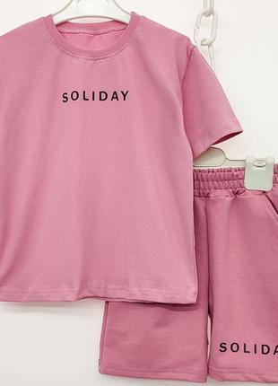 Цена зависит от размера, костюм двойка детский летний оверсайз футболка шорты для девочки розовый