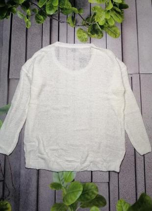 Свободный пуловер белого цвета свитер рыхлой вязки5 фото
