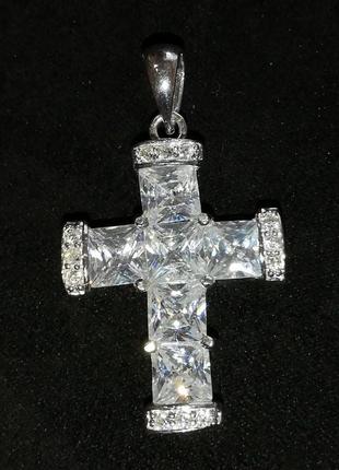 Серебряный крестик # родированый крестик серебро 925" лот 121