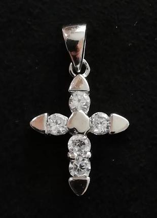 Маленький серебряный крестик # родированый крестик- серебро 925" лот 125