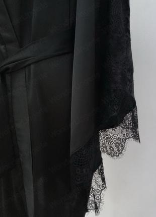 Халат serenade 311 чорний шовковий халат з мереживом широкий рукав4 фото