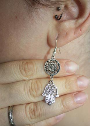 Серьги мандала и хамса рука фатимы буддизм этно бохо хиппи5 фото