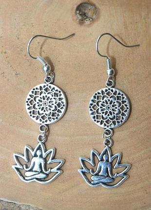 Серьги мандала и лотос йога буддизм бохо этно хиппи