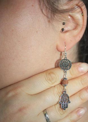 Серьги рудракша мандала и хамса рука фатимы буддизм этно бохо хиппи