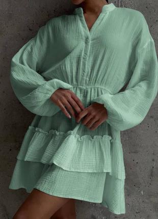 Женское летнее платье муслин 42-46 48-52 размера цвет фисташка2 фото
