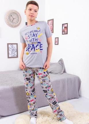 Легка підліткова піжама футболка і штани, бавовняна піжама для підлітка в м'ячики, лёгкая пижама подростковая футболка и штаны6 фото