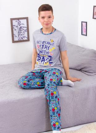 Легка підліткова піжама футболка і штани, бавовняна піжама для підлітка в м'ячики, лёгкая пижама подростковая футболка и штаны7 фото