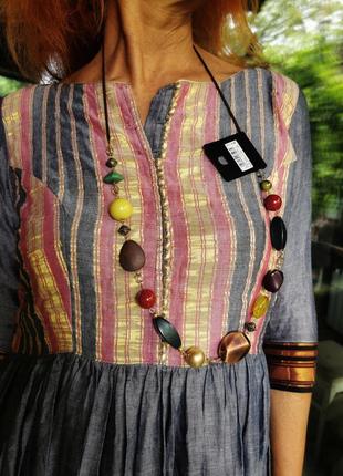 Платье с люрексом длинное макси расклешенное в этно бохо стиле в полоску индийское8 фото