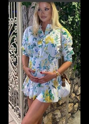 Нове бавовняне плаття zara повітряне квіткове плаття вафельна гумка вафля волани квіти