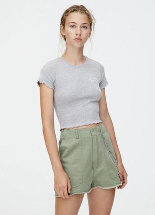 Футболка укороченная короткая серая pull &amp; bear s m как zara2 фото