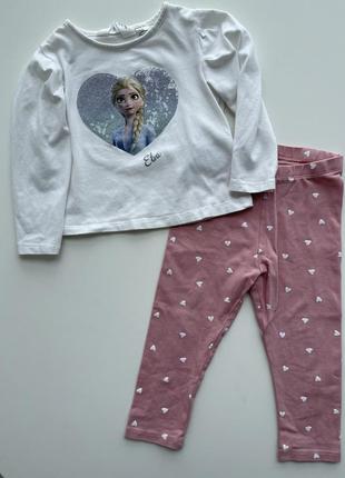 Набор h&m, реглан, 86,92,лосины, солодки,кофта,эльза,крылое сердце,18-24, 12-18,frozen