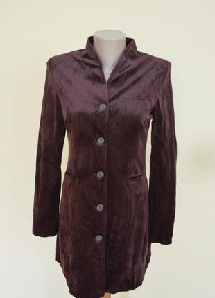 Стильный фирменный длинный жакет или легкое пальто велюр цвет бургунди