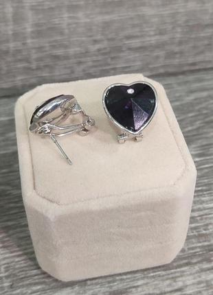 Подарок девушке - классические серьги гвоздики "сердечки фиолетовый аметист в серебре" в бархатном футляре4 фото
