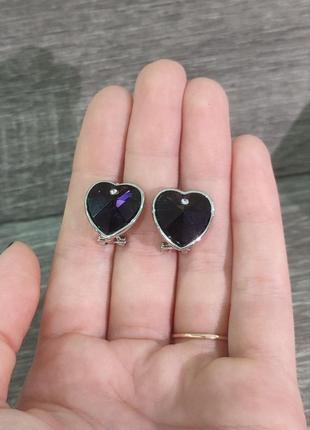Подарунок дівчині - класичні сережки "сердечки фіолетовий аметист у сріблі" в оксамитовому футлярі7 фото
