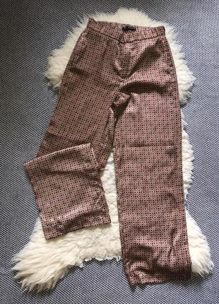 Атласные штаны в принт zara новые коллекции широкие свободные брюки палаццо клёш6 фото