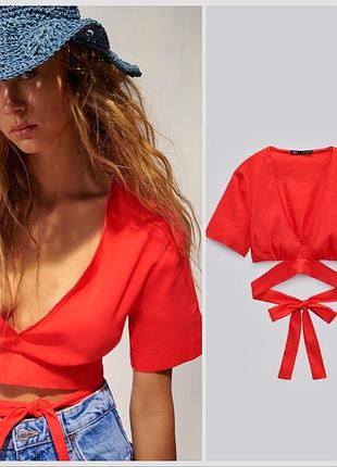 Zara коллекции блуза топ с шнуровкой вырез льняной лён натуральный