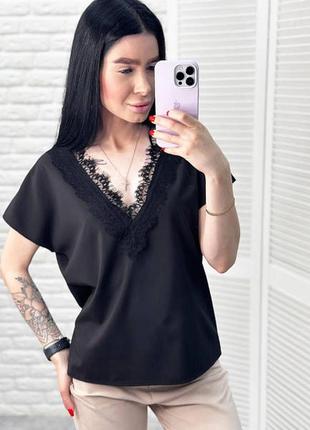 Женская блузка с вырезом и кружевом "brenda" ⁇  норма и батал3 фото