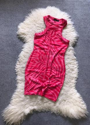 Платье принт зебра анималистический в обтяжку мини махровое1 фото