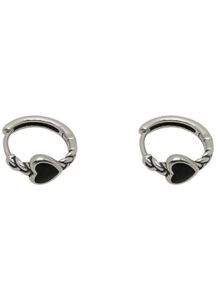 Сережки серьги кільця кульчики з сердечками🖤🖤💃🏼 срібні ніжні романтичні6 фото