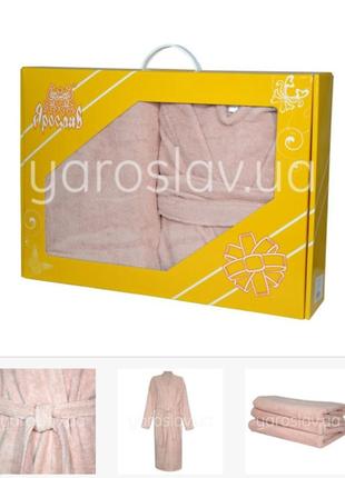 Подарочный набор тм яросл халат и полотенца (яр-500) светло-серый и бежевый4 фото