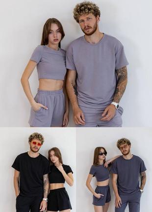 🎨3 цвета! стильные парные костюмы футболка шорты серый парный летний костюм
