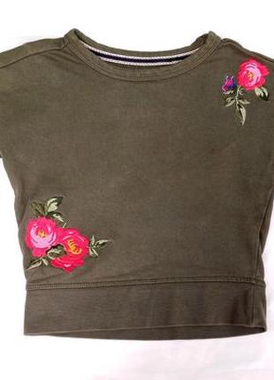 Свитшот для девочки цвет хаки вышивка цветы wefashion